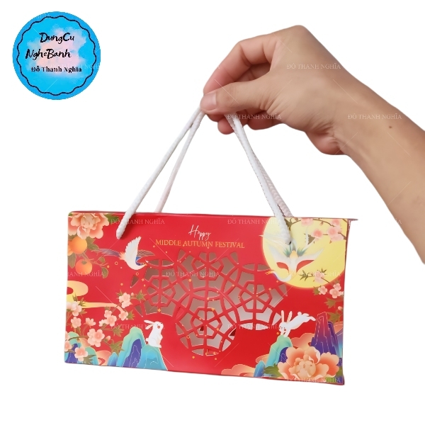 Hộp Giấy - Bánh Trung Thu Quai Xách - 2 Bánh - 2B01 Thấp 6cm
