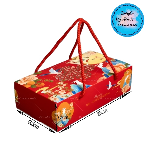 Hộp Giấy - Bánh Trung Thu Quai Xách - 2 Bánh - 2B01 Cao 7.5cm