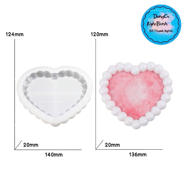 Khuôn Silicon - Mặt Kiểu Hạt Tròn - Trái Tim 14cm