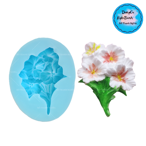 Khuôn Silicon - Hoa Mai Đào - Chùm 4 Mai Kèm Lá