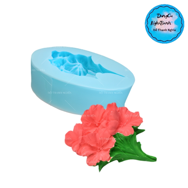 Khuôn Silicon - Hoa Mai Đào - Chùm 4 Mai Kèm Lá