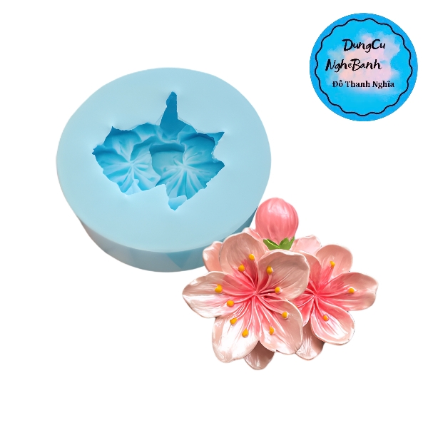 Khuôn Silicon - Hoa Mai Đào - 5.8cm - Chùm Kèm Lá