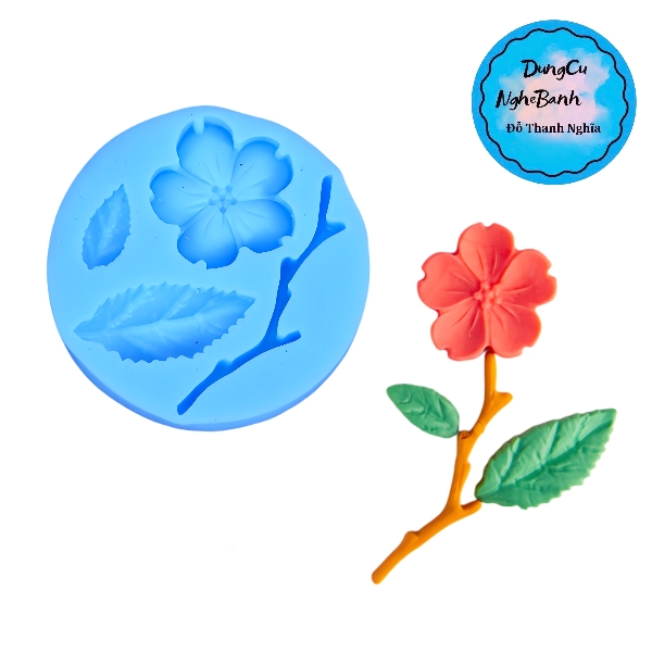 Khuôn Silicon - Hoa Mai Đào 4c - Kèm Cành Lá