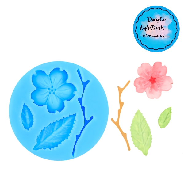 Khuôn Silicon - Hoa Mai Đào 4c - Kèm Cành Lá