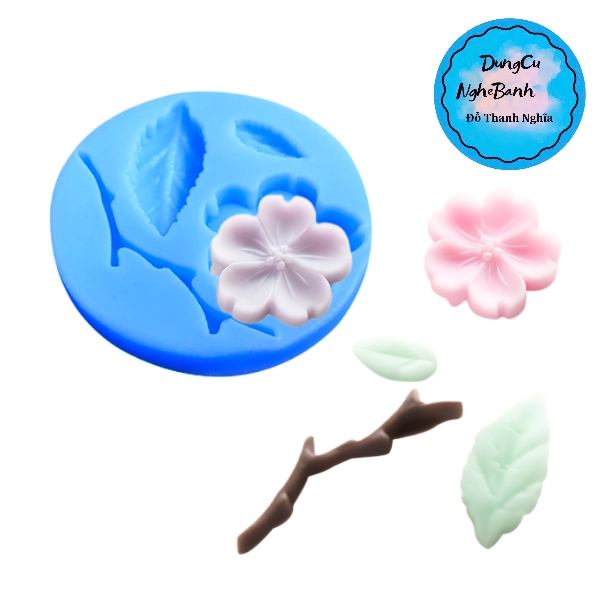 Khuôn Silicon - Hoa Mai Đào 4c - Kèm Cành Lá