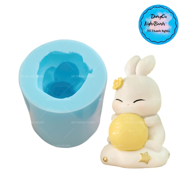 Khuôn Silicon - Động Vật - Con Thỏ Ôm Trăng 5cm