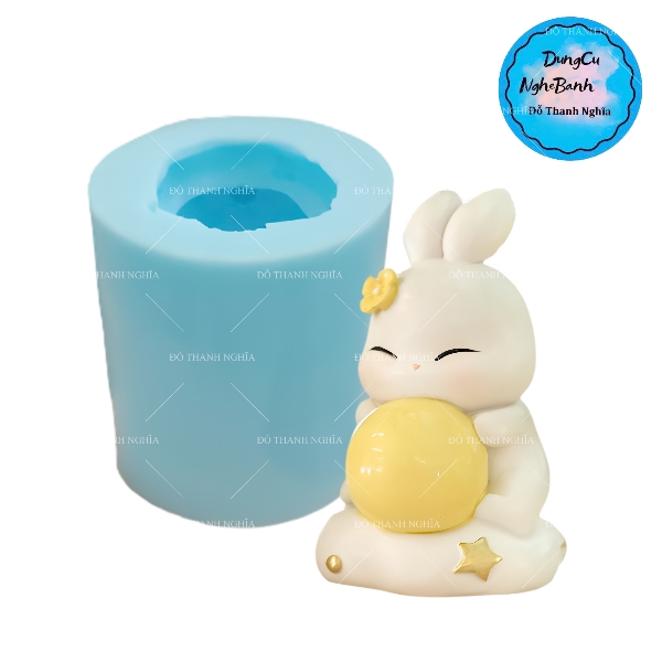 Khuôn Silicon - Động Vật - Con Thỏ Ôm Trăng 5cm