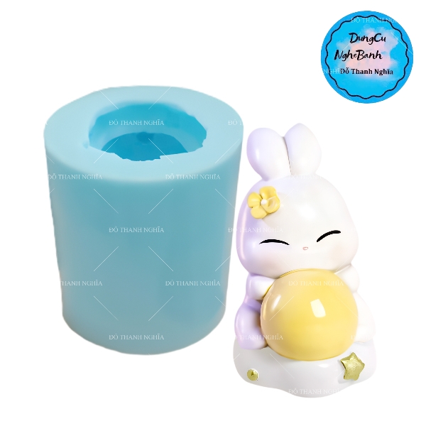Khuôn Silicon - Động Vật - Con Thỏ Ôm Trăng 5cm