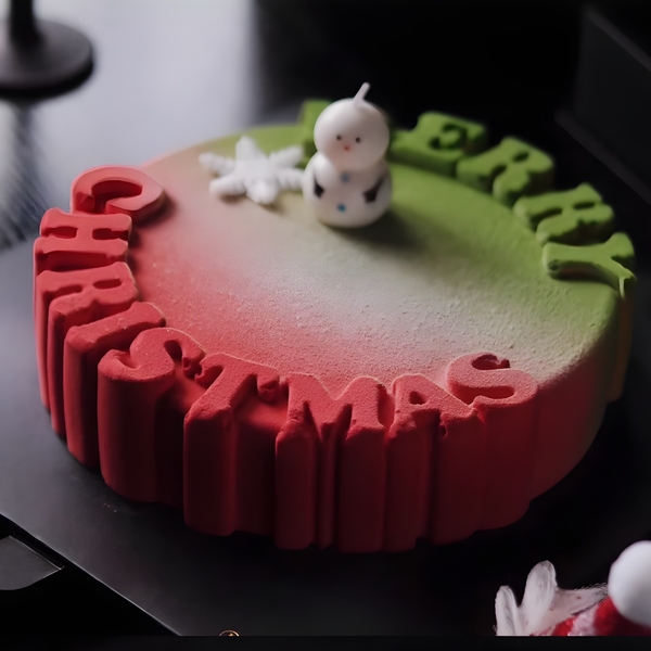 Khuôn Silicon - Đế Hình Tròn Merry Christmas 14cm