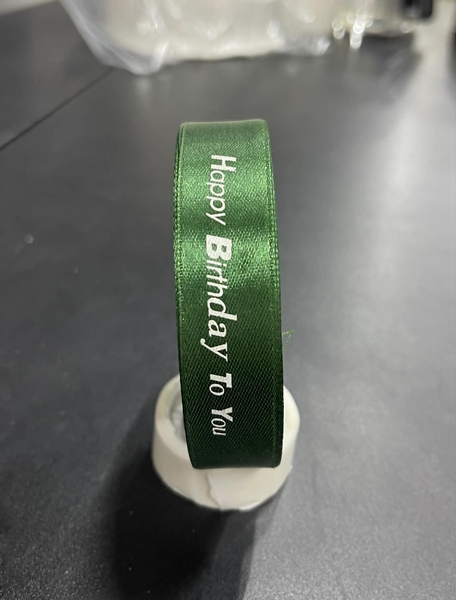 Ruy Băng Trang Trí - 2cm Chữ HPBD - Xanh Rêu