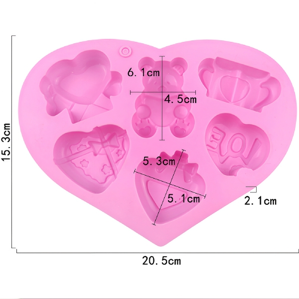 Khuôn Silicon - Động Vật - Vĩ Gấu Tim Love 6C