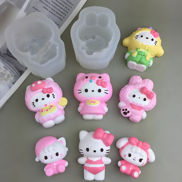 Khuôn Silicon - Mèo Kitty - Mèo Con Nơ 6.2cm