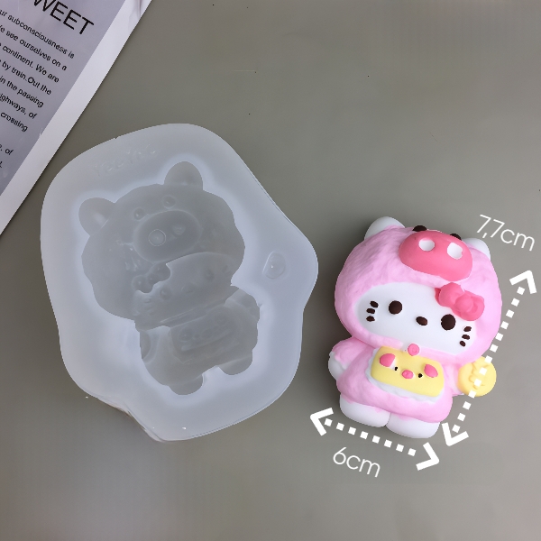 Khuôn Silicon - Mèo Kitty - Mèo Con Hình Heo 6cm