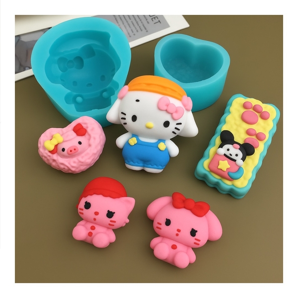 Khuôn Silicon - Mèo Kitty - Mèo Thắt Nơ  6.4cm