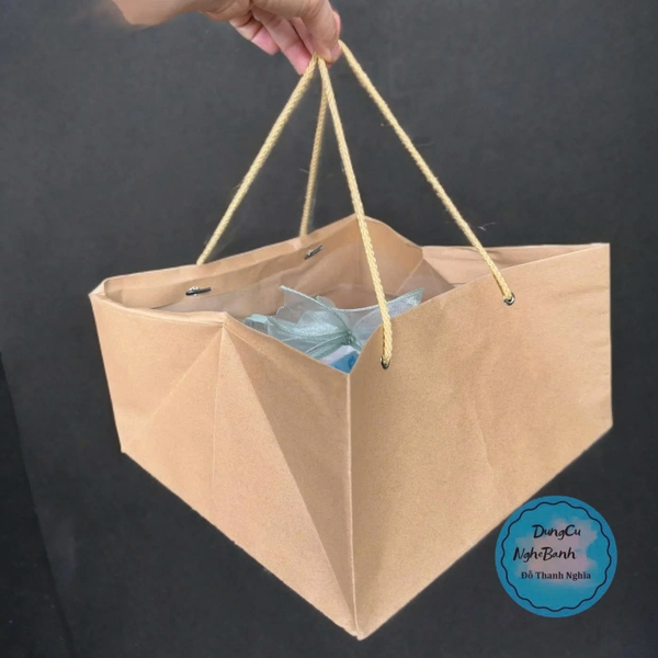 Túi Giấy - Quai Xách - Vuông 28.5x28.5cm Cao 15cm Kraft Nâu