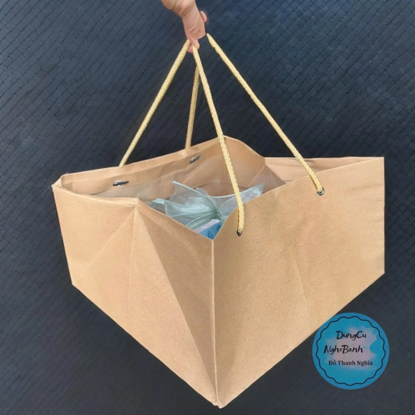 Túi Giấy - Quai Xách - Vuông 28.5x28.5cm Cao 15cm Kraft Nâu
