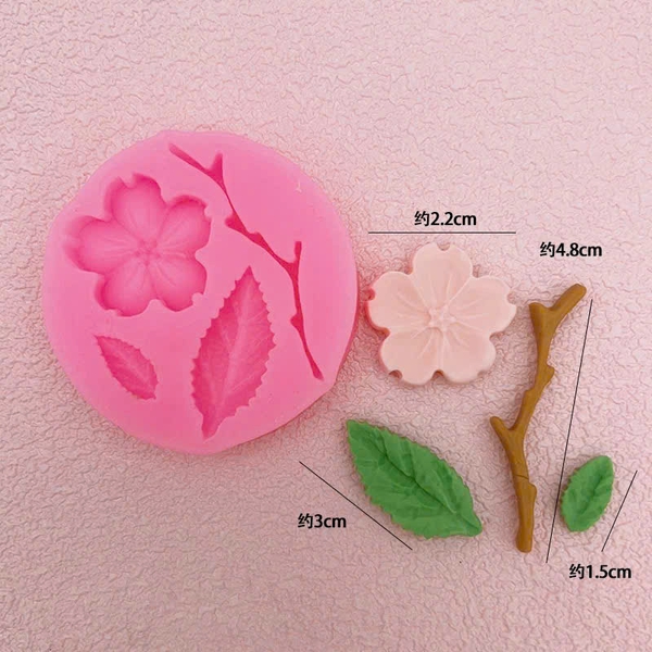 Khuôn Silicon - Hoa Mai Đào 4c - Kèm Cành Lá