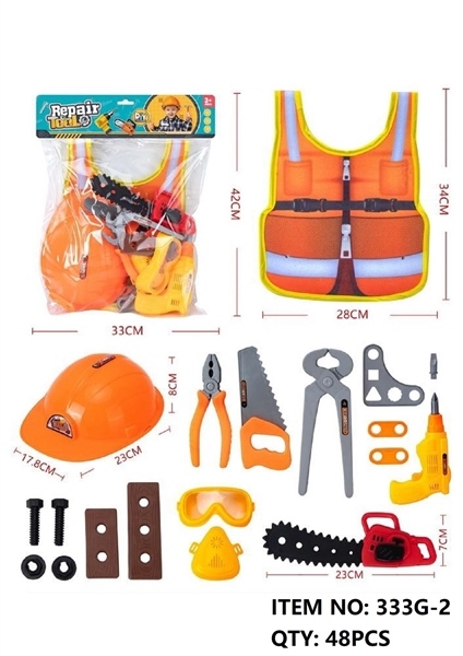 333G-2 TÚI ÁO BẢO HỘ, NÓN CÔNG TRÌNH + KỀM, BÚA, CƯA, KHOAN (PVC)