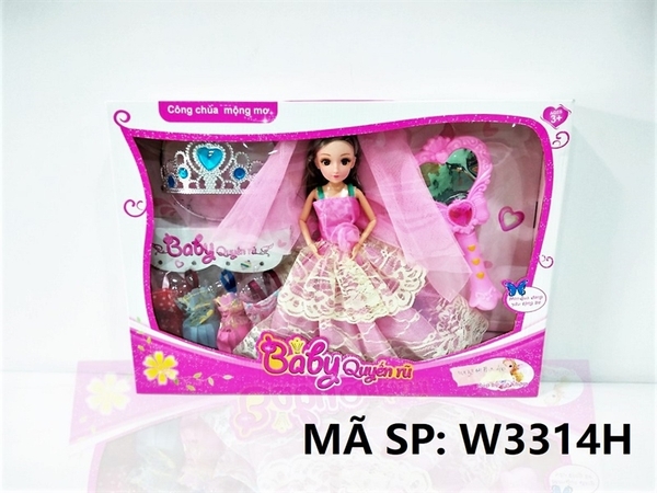 W3314H HỘP BABY 1C CÔ DÂU KHỚP, MẮT THỦY TINH, 4 ÁO, VƯƠNG MIỆN, TRƯỢNG TIM Baby Quyến rũ