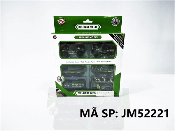 JM52221 HỘP XE QUÂN SỰ SẮT TRỚN 6C ĐỦ MẪU (JEEP, TĂNG, THIẾT GIÁP, CHỞ HỎA TIỄN) Die-Cast Metal