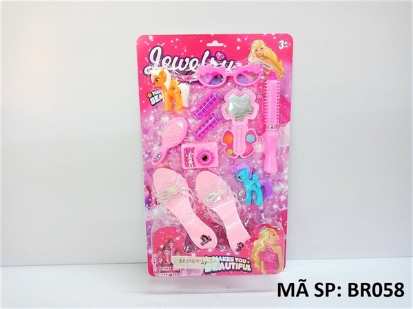 BR058 VỈ TRANG ĐIỂM GUỐC, LƯỢC, GƯƠNG, MÁY CHỤP HÌNH, MẮT KIẾNG + 2C NGỰA PONY Lewelry