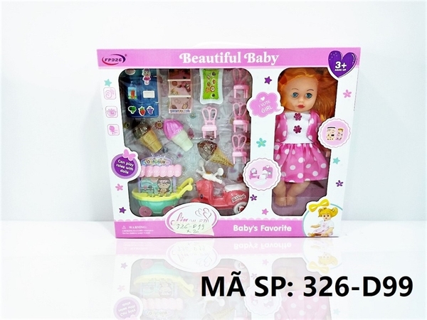 326-D99 HỘP BÉ (BABY) 1C, XE ĐẨY KEM, XE VESPA, TỦ LẠNH, 4 GHẾ, BÀN, 3C KEM Beauty Baby 326-887-888
