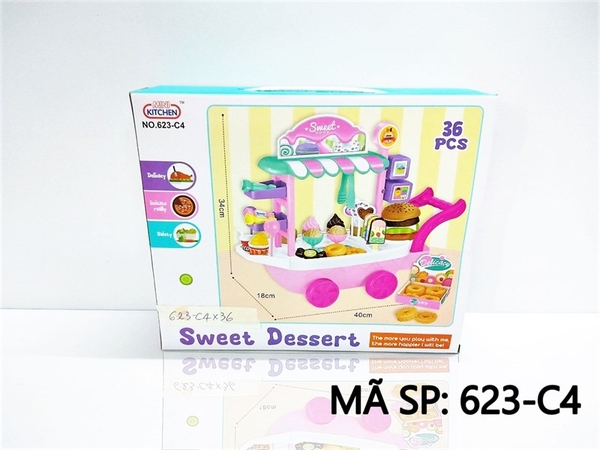 623-C4 HỘP KỆ BẾP XE ĐẨY KEM, KẸO, BÁNH 36 MIẾNG 34x18x40cm Sweet Dessert