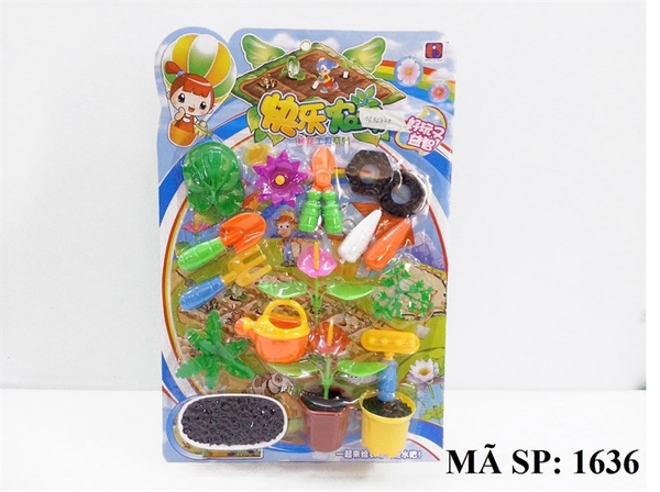 1636 VỈ TRỒNG CÂY, LÀM VƯỜN, 3 CHẬU BÔNG, BÌNH TƯỚI, CÀ RỐT, BÔNG SEN, GIÁ, XÚC, KÉO