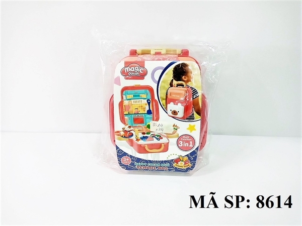 8614 TÚI HỘP VALI BALO BẾP ĐẤT SÉT LÀM THỨC ĂN RAU CỦ 3 IN 1 (HỒNG)