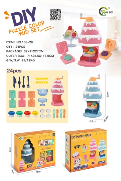 168-26 HỘP ĐẤT SÉT LÀM KEM, MÁY LÀM KEM BÁNH SINH NHẬT + KHUÔN + 4 HỦ