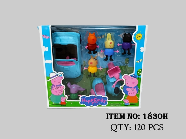 1830H  HỘP GIA ĐÌNH HEO HỒNG 7C + 2C XE (THỎ, VOI, MÈO)