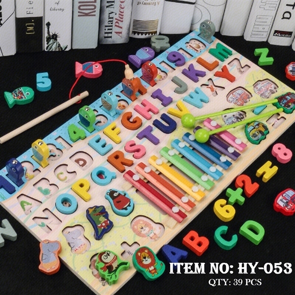 HY-053 HỘP BẢNG GỖ CHỮ CÁI, ĐÀN GÕ 6 IN 1
