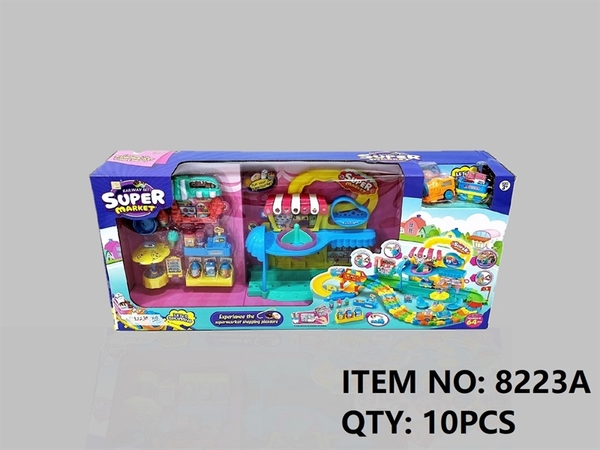 8223A HỘP ĐƯỜNG RAY XE LỬA PIN QUẦY SIÊU THỊ 64 MIẾNG