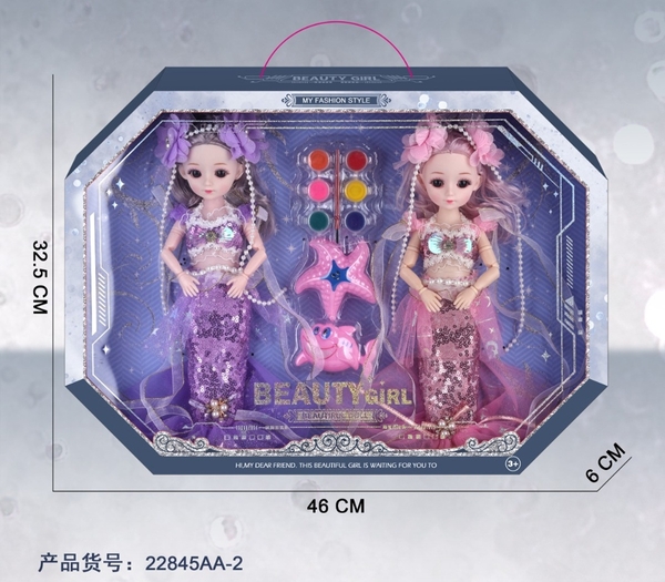 22845AA-2  HỘP BABY 2C NGƯỜI CÁ KHỚP, MẮT THỦY TINH + MÀU NƯỚC, SAO BIỂN