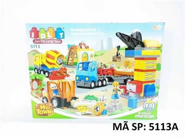5113A HỘP LOGO RÁP CÔNG TRƯỜNG, XE CT (NÂNG, TRỘN, CONTAINER) 98 MIẾNG My Town
