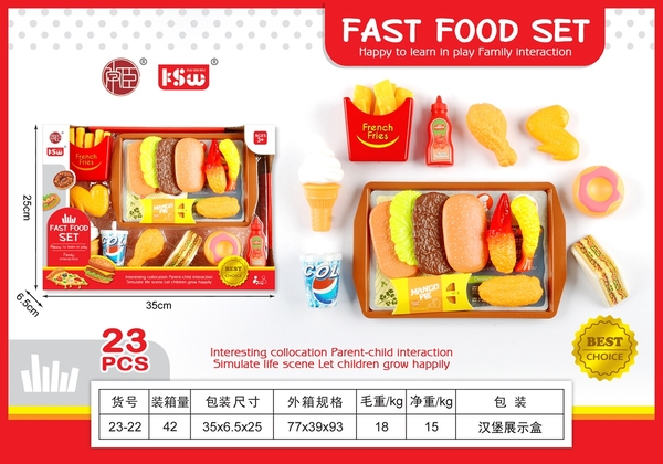 23-22  HỘP BẾP THỨC ĂN NHANH, KHOAI TÂY, KEM, HAMBUGER, BÁNH DONUT