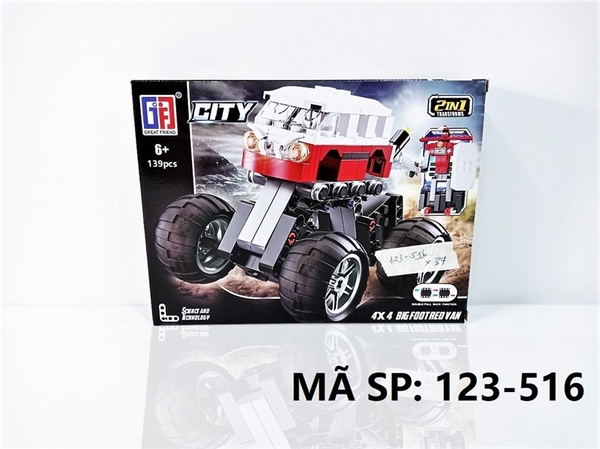 123-516 HỘP LOGO RÁP XE ĐỊA HÌNH BIẾN HÌNH ROBO 2 IN 1 139 MIẾNG (ĐỎ) City