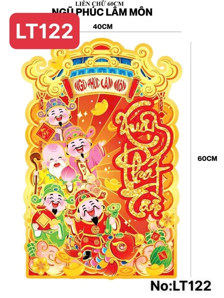 LT122 LIỄN DÁN CHỮ 60CM : NGŨ PHÚC LÂM MÔN