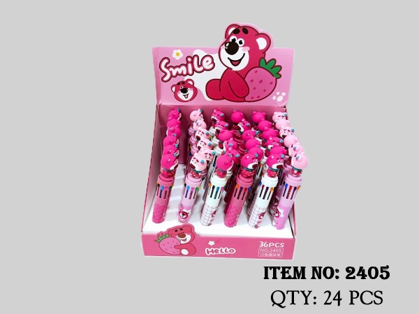 2405  HỘP BÚT VIẾT BI BẤM NHIỀU NGÒI 10 MÀU GẤU DÂU 36C