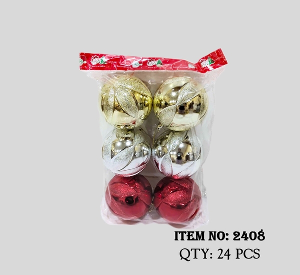 2408  TÚI 6 QUẢ CHÂU TRANG TRÍ CÂY THÔNG NOEL ĐỦ MÀU