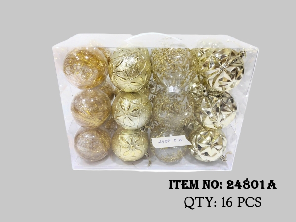 24801A  HỘP 12 QUẢ CHÂU VÀNG TRANG TRÍ CÂY THÔNG NOEL ĐỦ MẪU