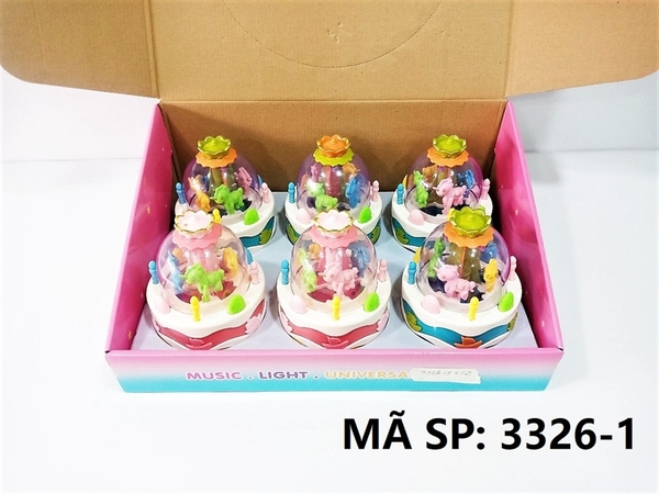 3326-1 HỘP BÁNH SINH NHẬT PIN NHẠC ĐÈN ĐU QUAY NGỰA 6C Electric Cake Toy
