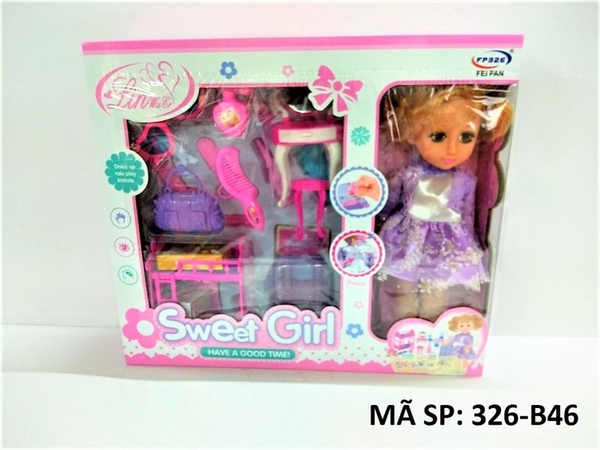 326-B46 HỘP BABY 1C PIN NHẠC + BÀN TRANG ĐIỂM, GIƯỜNG TẦNG, VALI KÉO, TÚI XÁCH, MẮT KIẾNG Sweet Girl
