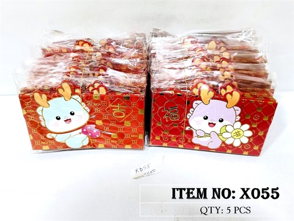 X055 HỘP LÌ XÌ ĐỎ RỒNG HOẠT HÌNH CẦM BÔNG CHỮ HOA