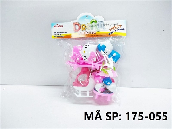 175-055 TÚI MÈO KITTY 4C + TRỰC THĂNG + 2C GHẾ + DÙ + KEM, KẸO (PVC)