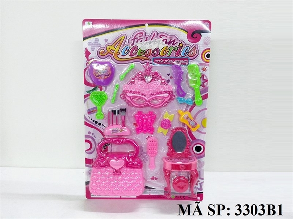 3303B1 VỈ BÀN TRANG ĐIỂM + TÚI XÁCH + MẮT KIẾNG NẠ+ 4C LƯỢC + KẸP BÔNG + CỌ+ PHẤN