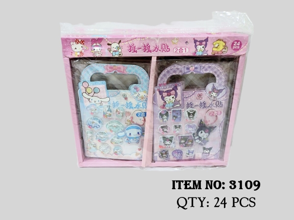 3109  HỘP 24 TÚI MIẾNG DÁN NỔI STICKER NƯỚC 2 IN 1 SANRIO ĐỦ MẪU