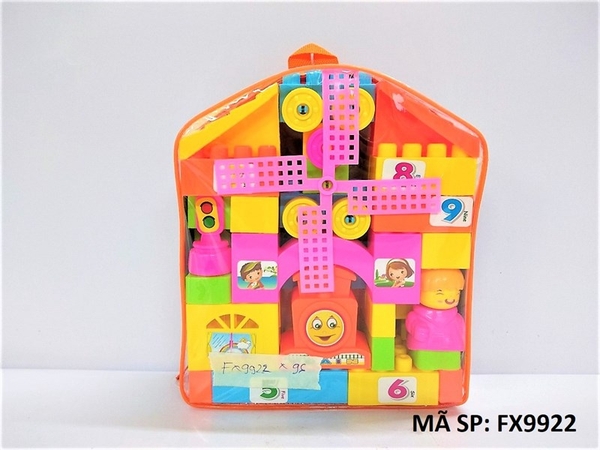 FX9922 TÚI RÁP BALO NHÀ, XE LỬA, 1 CHONG CHÓNG 53 MIẾNG Happy Blocks