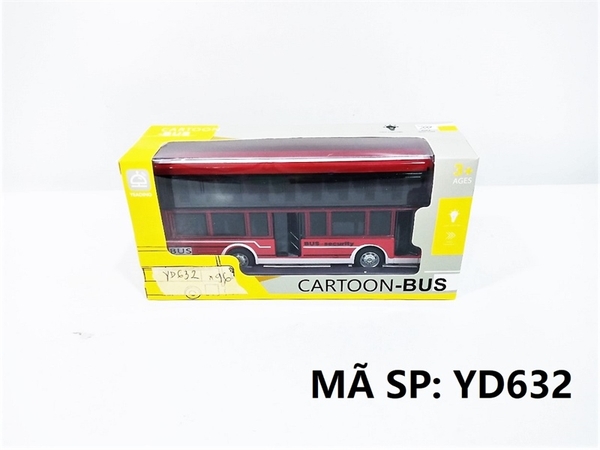 YD632 HỘP XE BUS SẮT TRỚN 2 TẦNG MỞ CỬA PIN NÚT ĐÈN Cartoon-Bus