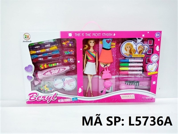 L5736A HỘP BABY 1C + 4C BÚT MÀU NHUỘM TÓC + 1 ÁO, TÚ XÁCH + XÂU CHUỖI Beryl